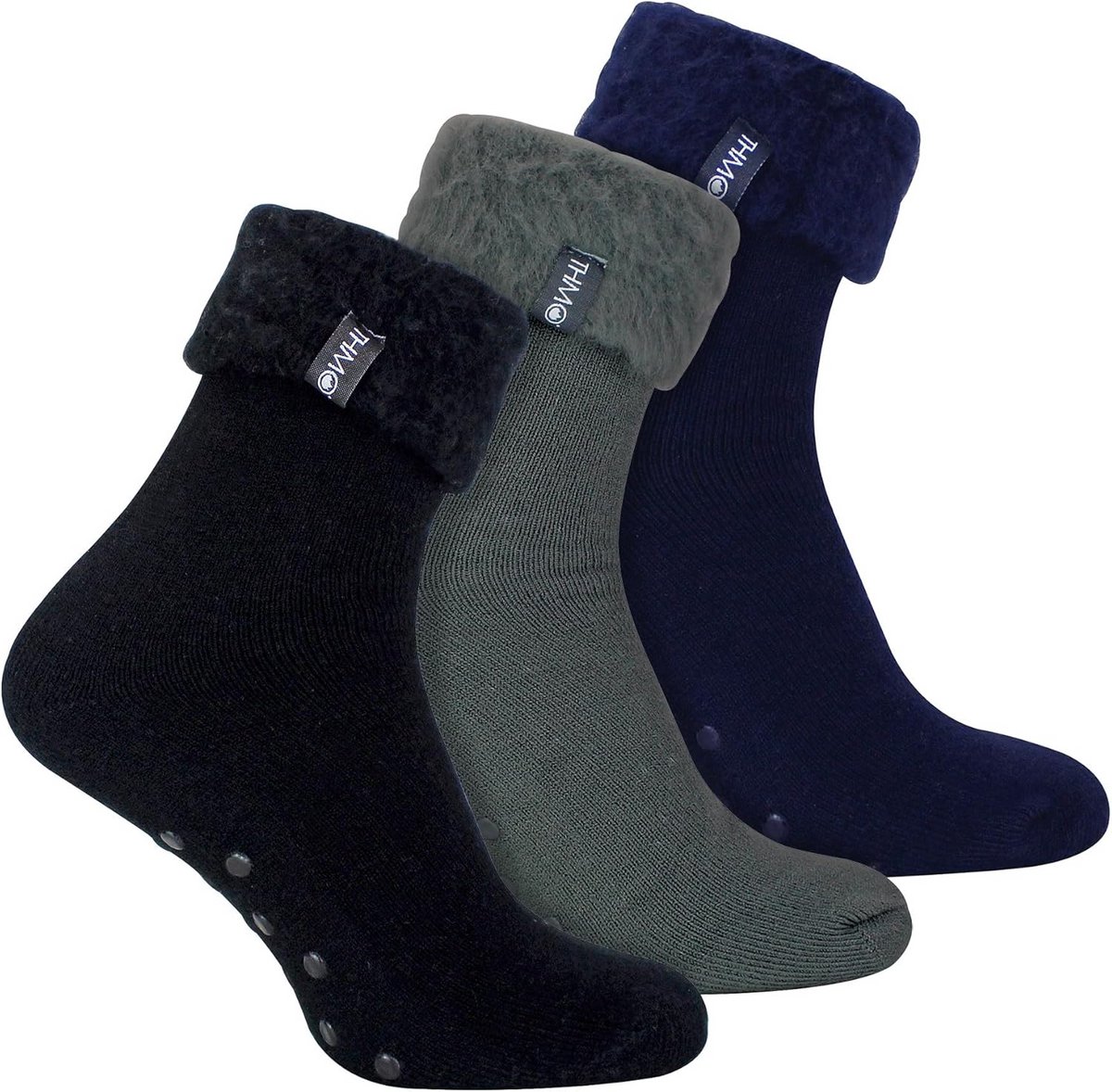3 Paar Dikke Thermische Herensokken met Anti-Slip Grips voor Huis en Bed
