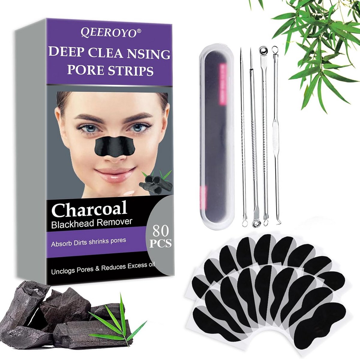 Verwijder Mee-eters en Onzuiverheden met Actieve Kool Neusstrips (80 Stuks)
