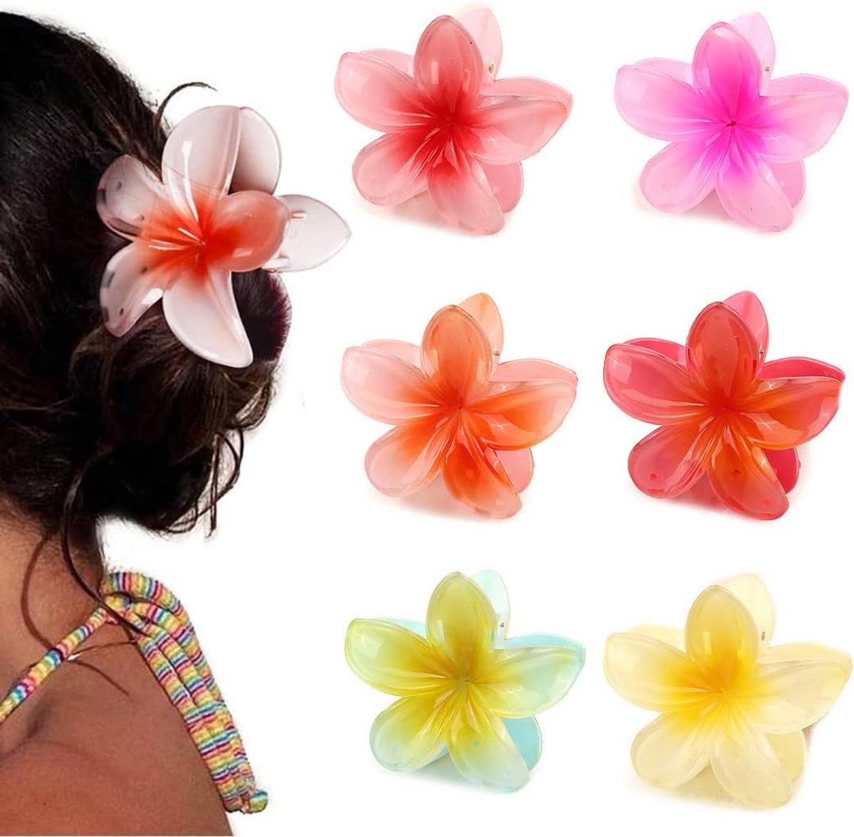 Set van 6 Bloemen Haarclips voor Dik Haar - Grote en Stevige Klauwclips