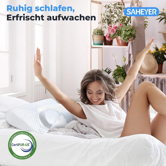 HOMCA 2-in-1 Ergonomisch Nekkussen, Memory Foam Hoofdkussen, Bedkussen voor rug-, zij- en buikslapers, met Afneembare Overtrek, 60x40x12/14cm (Zwart