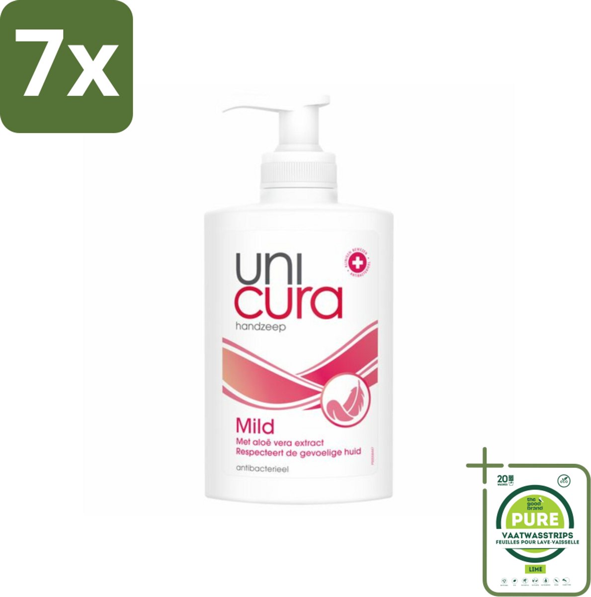 7 x Unicura Vloeibare Handzeep Mild 250 ml - Grootverpakking - Antibacteriële Zeep - Vloeibare Zeep - Handzeep - Milde Zeep - Gevoelige Huid