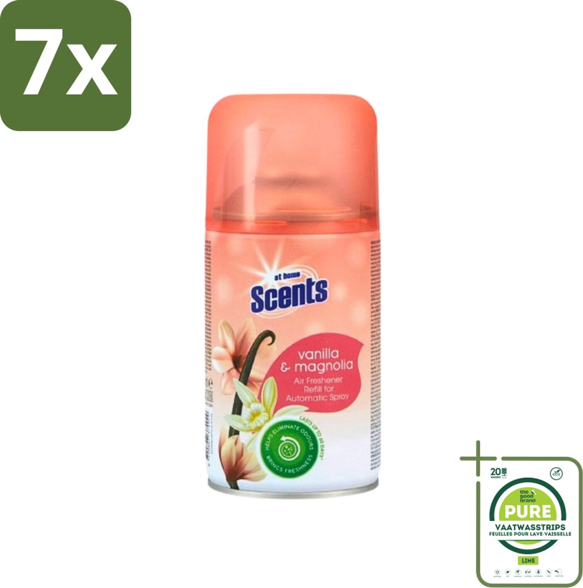 7 x At Home - Scents - Navulling - Vanille - Spray - 250 ml - Grootverpakking - Geurverspreider - Vanille Geur - Huisgeur - Spray Navulling - Kamergeur