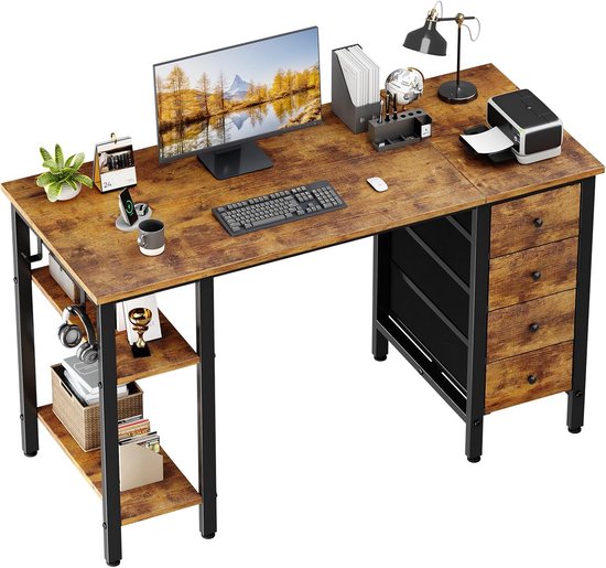 Modern computerbureau met 3 laden en opbergplanken 120 cm grijs1 thuiskantoor werkstation