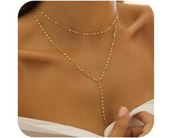 Lange Goudkleurige Y-Halsketting voor Dames, Waterdicht Edelstaal met Hanger