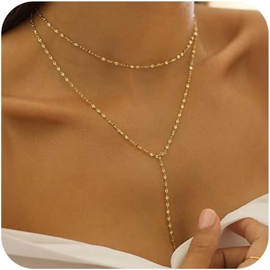 Lange Goudkleurige Y-Halsketting voor Dames, Waterdicht Edelstaal met Hanger