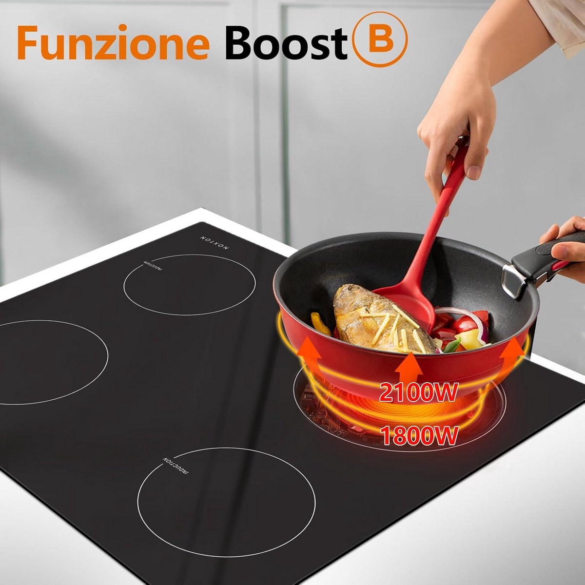 Inbouwhaac met 4 Zones, 6400W, Zwarte Glazen Kookplaat met Touch Control