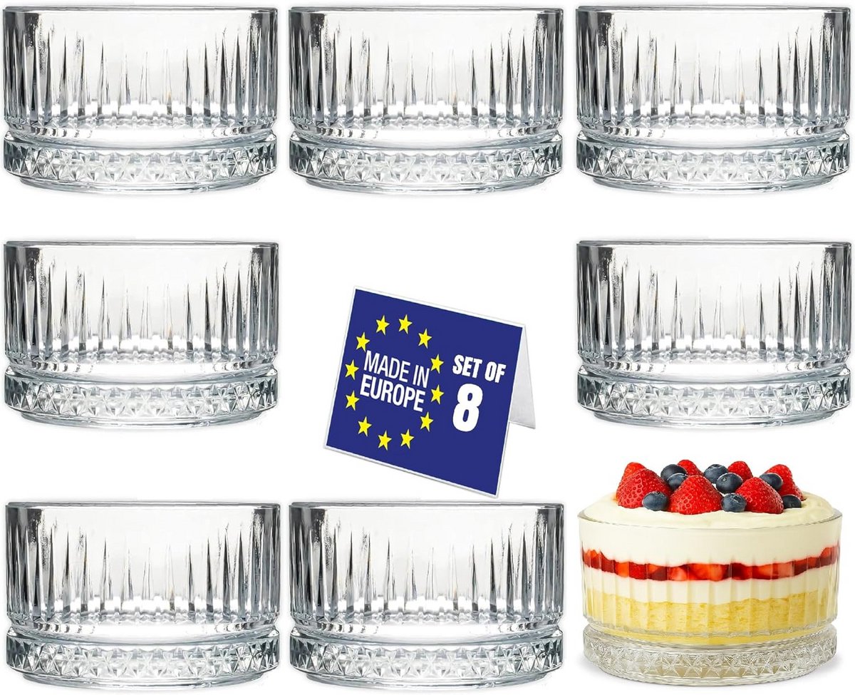 Set van 8 Glazen Dessertkommen – 235 ml – Ideaal voor Pudding, Fruit, Sauzen en Meer