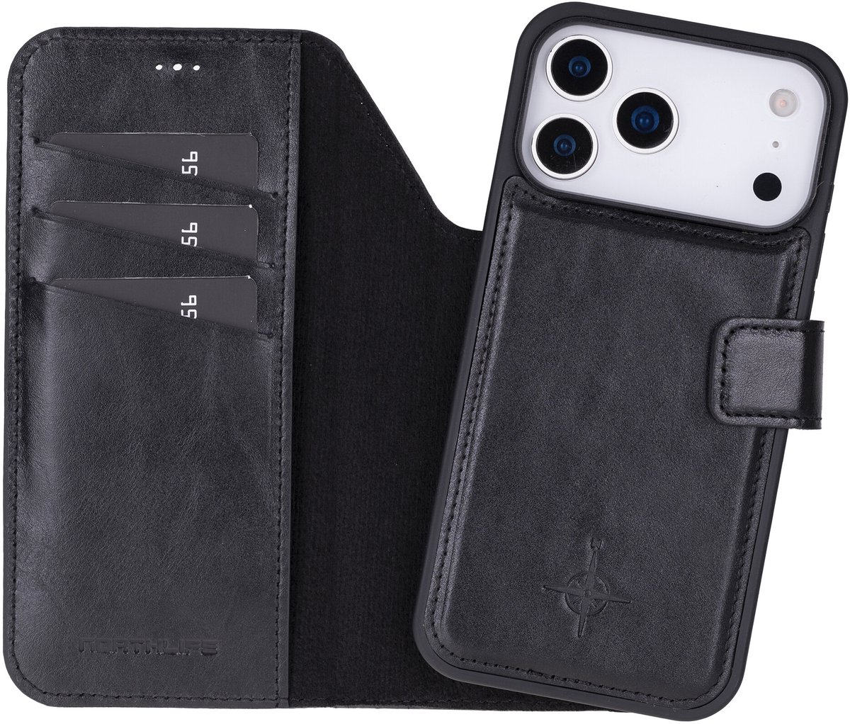 NorthLife Geschikt voor iPhone 17 Pro - Leren Afneembare 2-in-1 bookcase telefoonhoes - Zwart