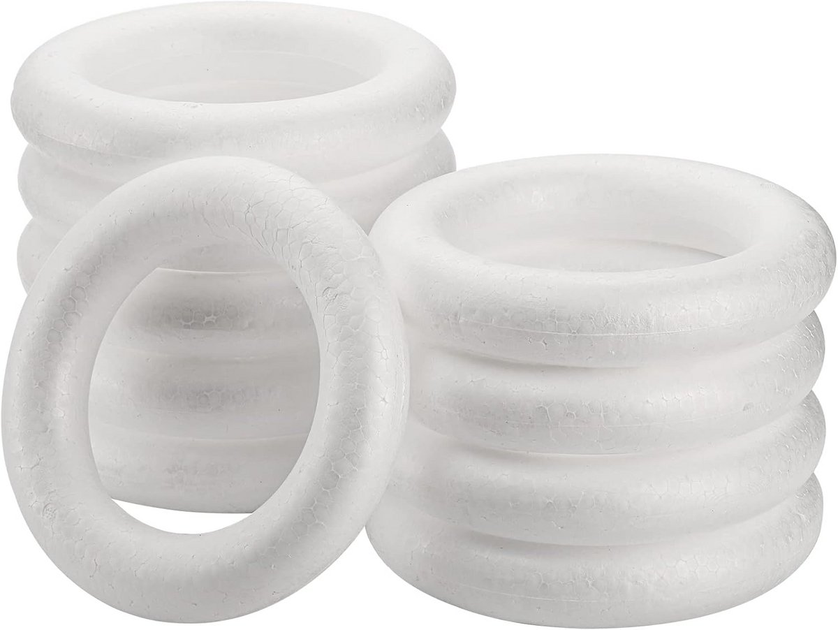 10x Schuimkrans Vormen Rond 20 cm - Polystyreen Basis voor Knutselen en Decoratie