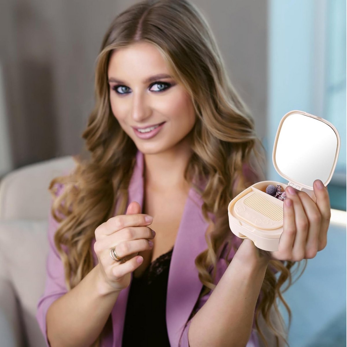 Draagbare Make-up Spiegel met Opbergruimte voor Cosmetica