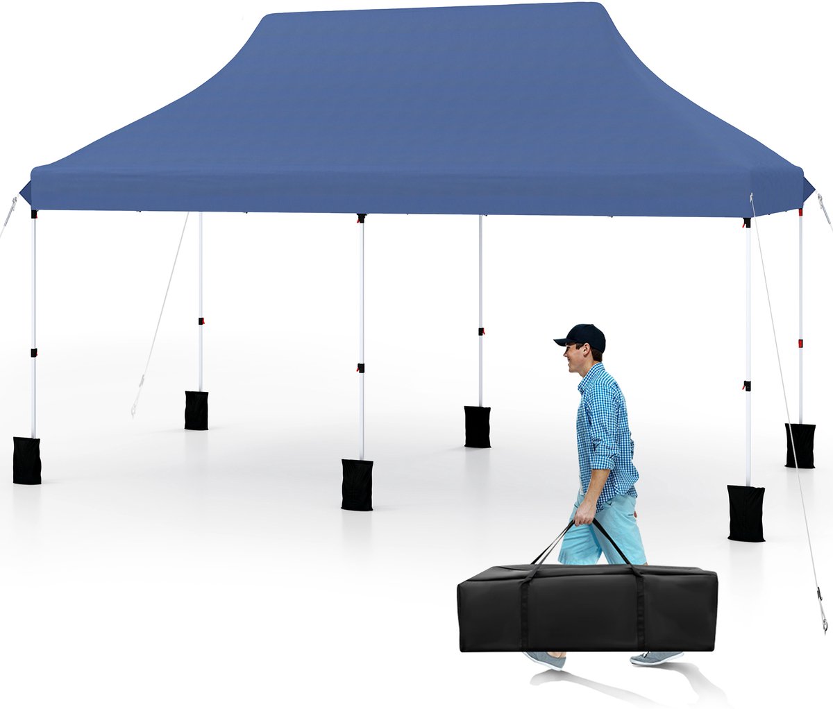 COSTWAY 3 x 6 m paviljoen, vouwpaviljoen, waterafstotend, stabiel, winterbestendig, uv-bescherming 50+, in hoogte verstelbare partytent, tuinpaviljoen met draagtas, voor tuin, bruiloft, feest, blauw