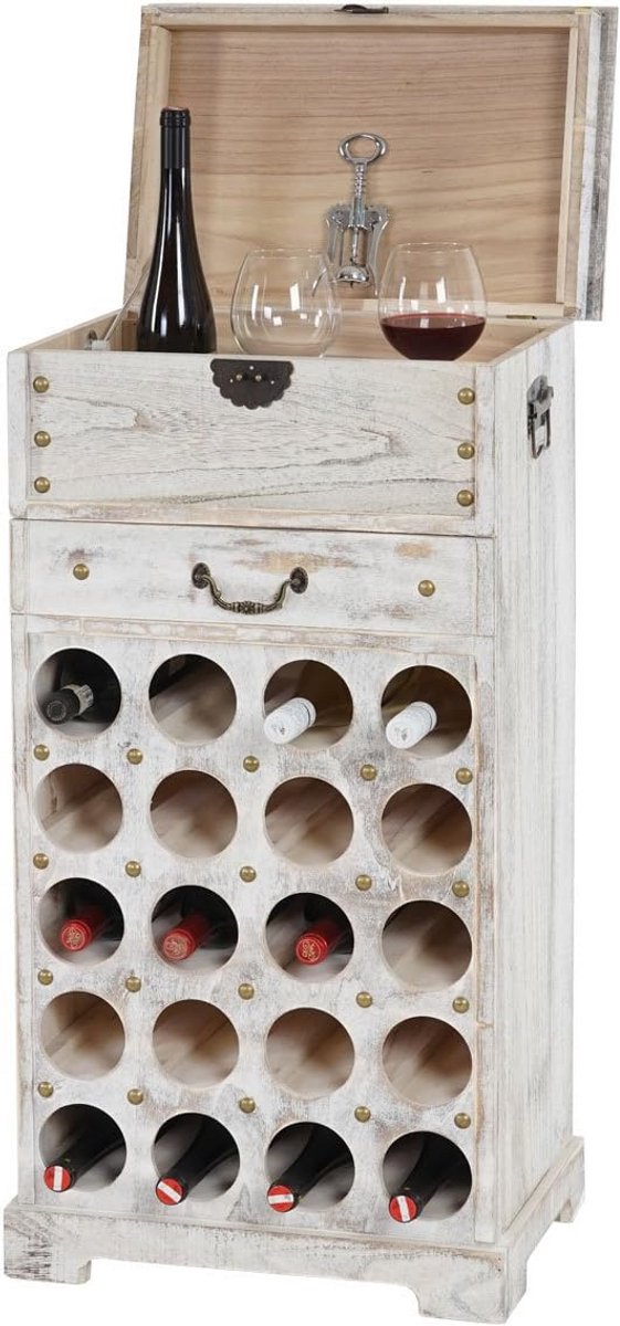 Wijnrek Hout voor 20 Flessen met Lade - Shabby Look Vintage Wit