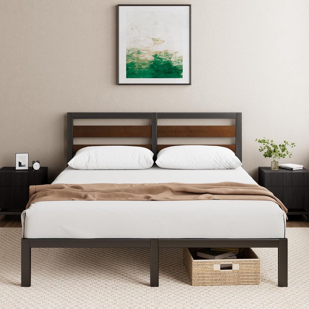 Metalen Bedframe 140x190 cm met Bamboe Lattenbodem en Hoofdeinde