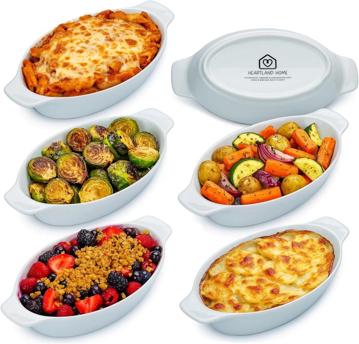 Set van 6 Ovale Mini Ovenschaaltjes - Porseleinen Gratinschalen voor Individuele Porties