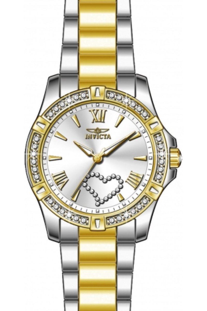 Invicta Angel 49844 Dames Horloge - Waterdicht - Analoog - Quartz Uurwerk - Roestvrij Staal met zilveren Wijzerplaat - 34mm