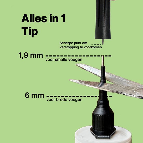 Gedetailleerde illustratie van de precisiepunt van de Injecta FIX injectielijm.