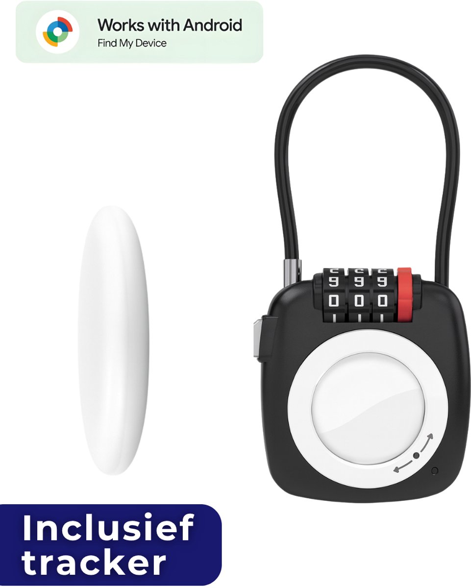 Koffer tracker voor Android - Loshall - Compatibel met Android Find My Device - Koffer slot inclusief voor Android - Bluetooth tracker - Google Find Hub - Onbeperkte lokalisering - Met geluidssignaal - Waterdicht - Zwart