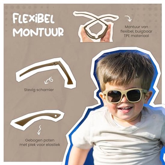 Flexibele baby zonnebril voor 1-3 jaar - gepolariseerde UV400 bescherming - verstelbaar elastiek - vierkante kinder zonnebril voor jongens en meisjes van Merkloos — afbeelding 2