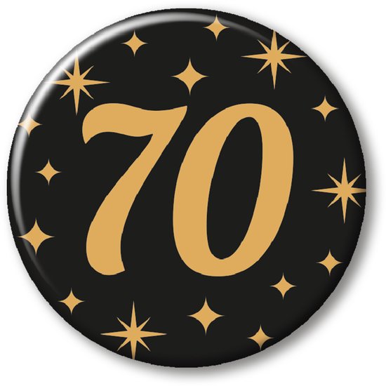 Q2P - 70 Jaar Rozet - Verjaardag Versiering - Zwart & Goud - Feest - Buttons - Rosette