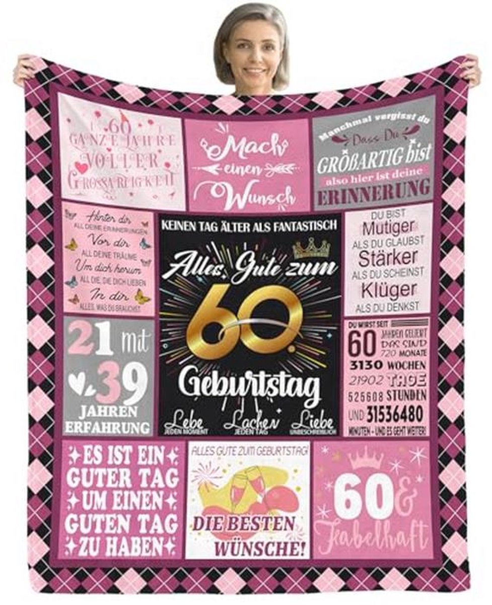 Kussen voor 60ste Verjaardag Vrouwen - Fluffy en Gezellige Deken 150x130cm