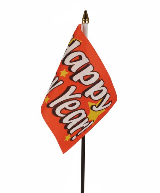 2x drapeaux de table Happy New Year / Happy New Year 10 x 15 cm avec support