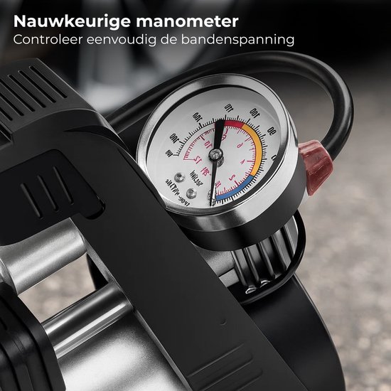 Lomera Voetpomp Met Drukmeter - Fiets Voetpomp - Geschikt Voor Alle Ventieltypes - Opblaasbare Artikelen - Manometer 11 Bar - 160PSI - Vouwschakelaar - Racefiets En Mountainbike - Analoge Drukmeter - Luchtpomp - Bandenpomp — afbeelding 3