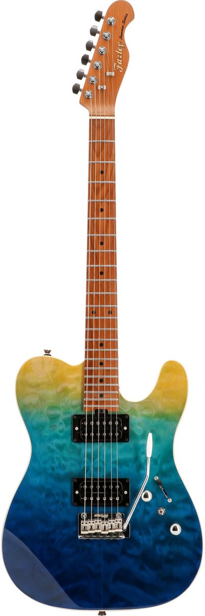 Fazley Sunrise Series Tide Blue Ocean Fade elektrische gitaar met deluxe gigbag