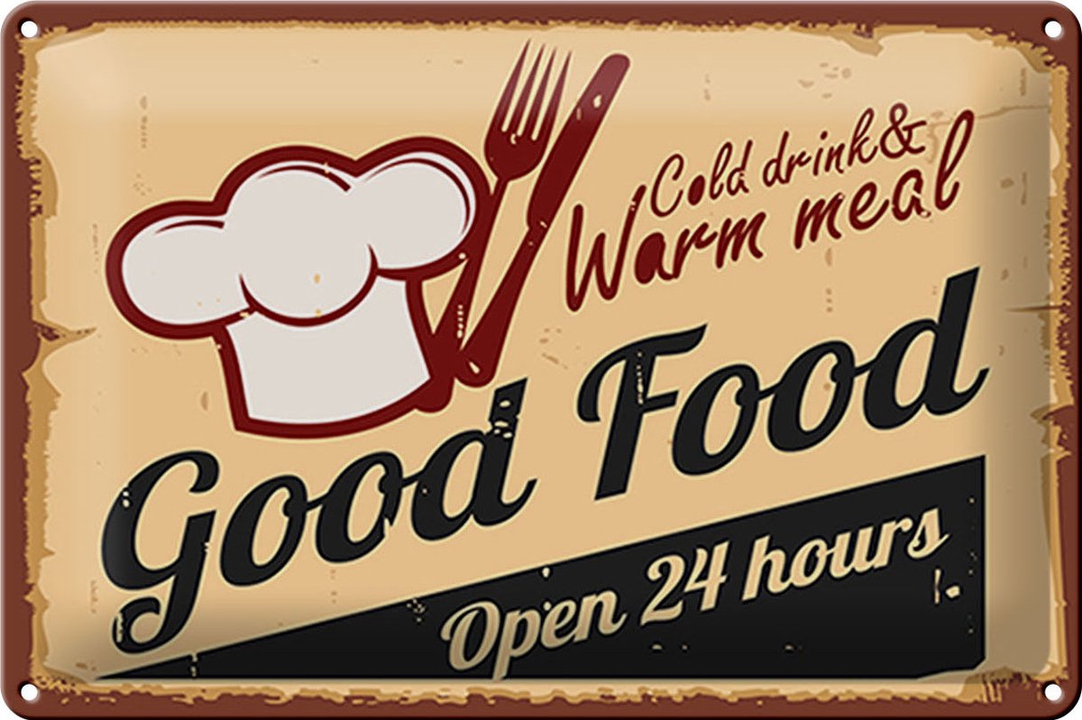 Blechschild Retro 30x20cm Cold drinks and warm meal