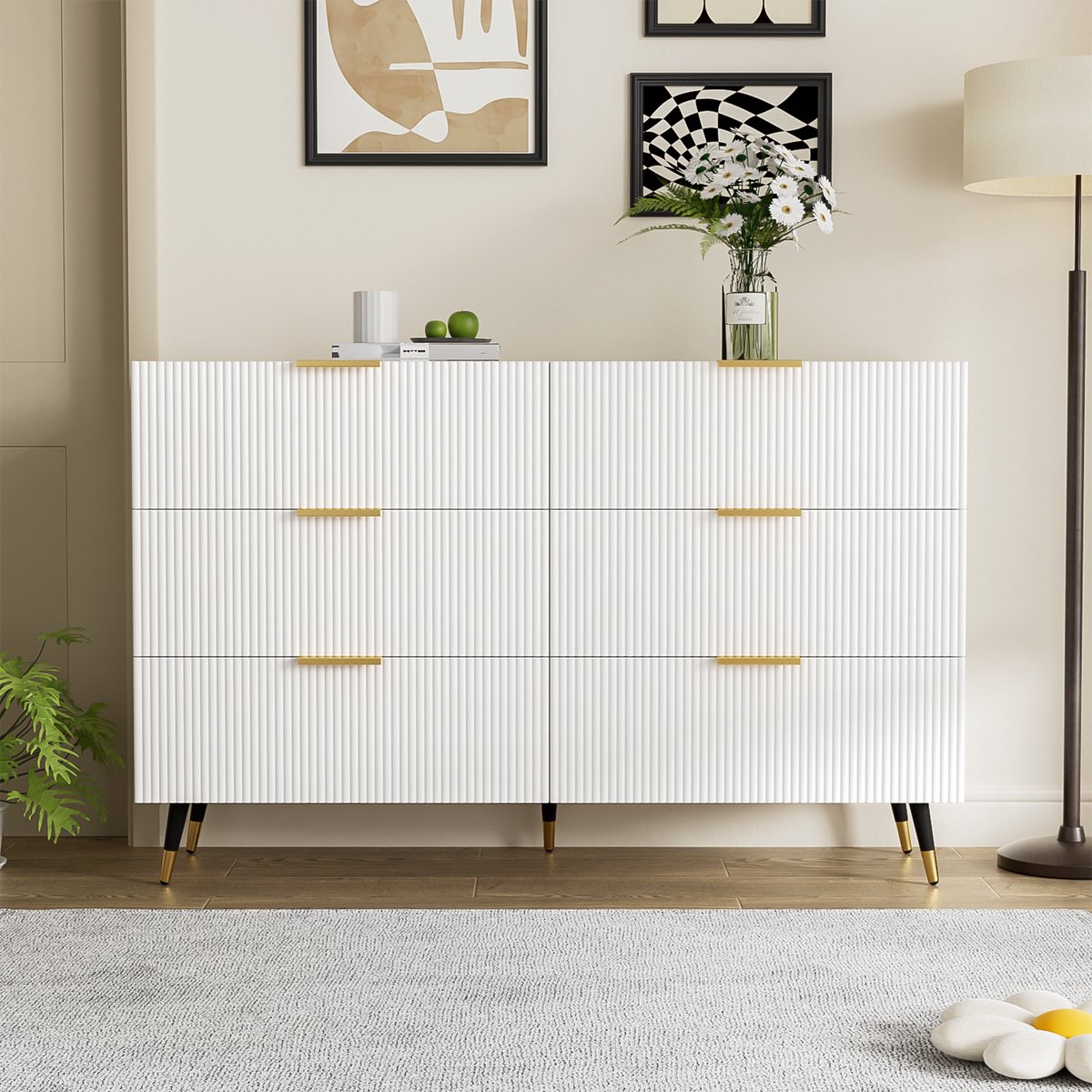 MODFU Elegante Sideboard met Modern Ontwerp, Kommode met Lades en Veel Opbergruimte Wit
