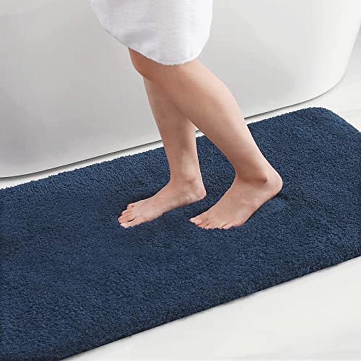 Antislip Wasbare Badmat Microvezel - Zacht Hoogpolig Badkamertapijt 43 x 61 cm Marineblauw
