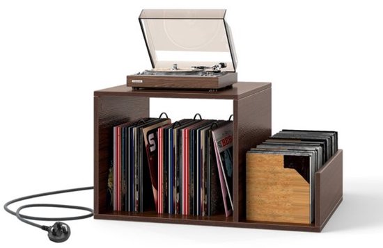 Platenspelermeubel - LP-kast - Platenspelerkast - Draaitafelstandaard - Platenspelerstandaard - Vintage Displayplank - Bruin — afbeelding 4