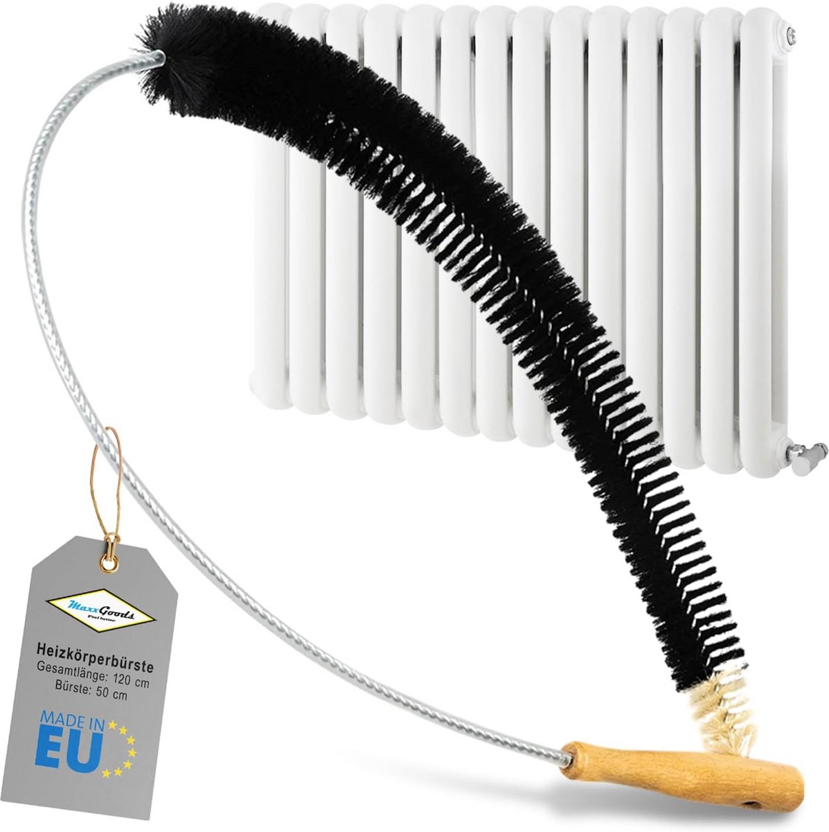 Radiatorborstel 120 cm - Ideaal voor het reinigen van platte radiatoren met geitenhaar