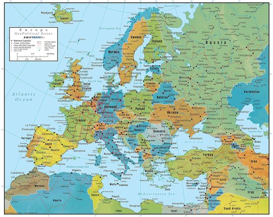 Europa Wandkaart Gelamineerd Geopolitiek A2 Formaat