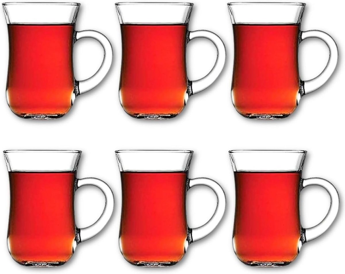 Transparante Turkse Theeglazen met Handvat - 145 ml - Set van 6