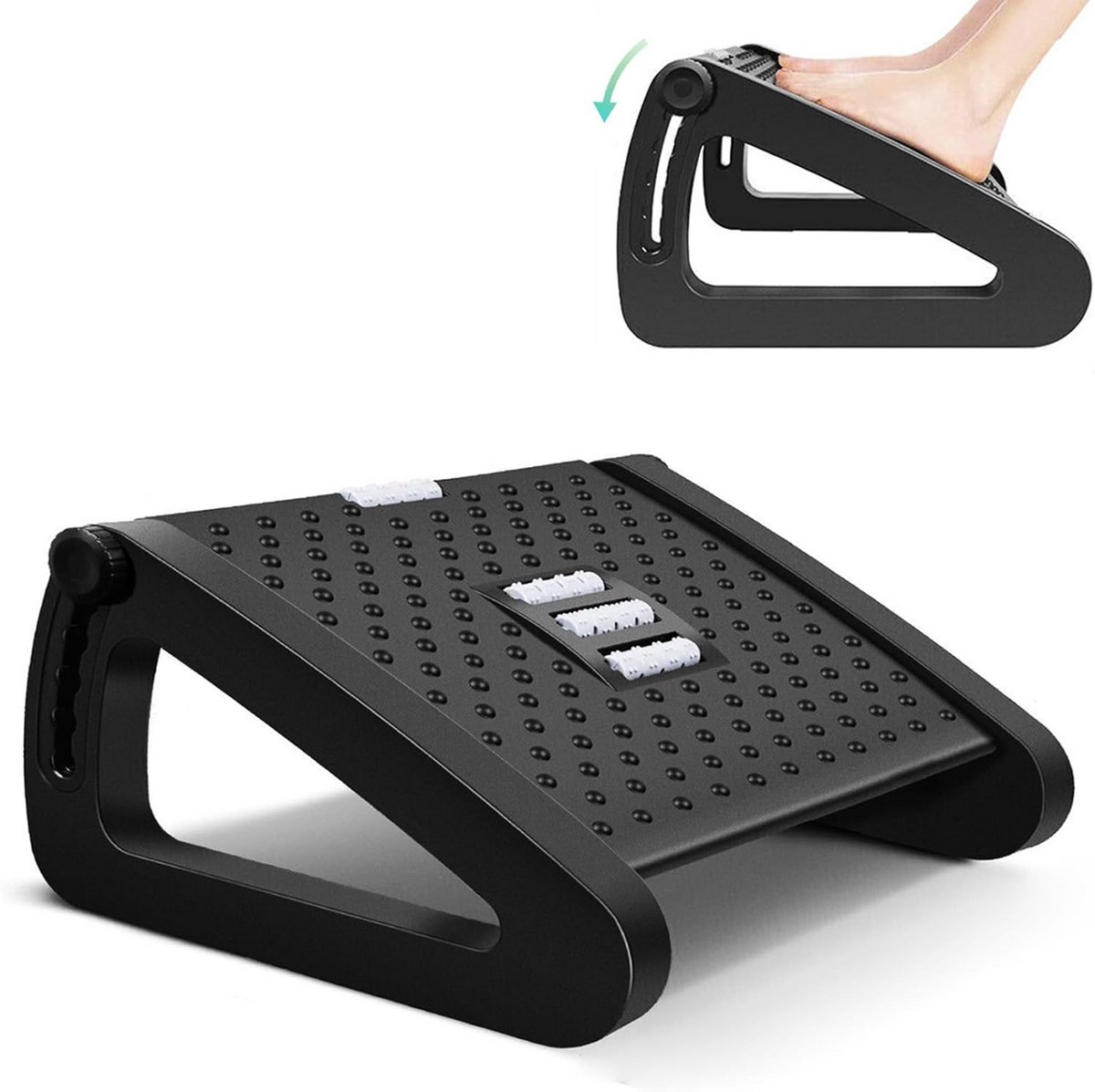 Ergonomische Voetsteun voor Onder Bureau - Verstelbare Voetensteun met Massagetextuur en Rollers voor Kantoor en Thuis