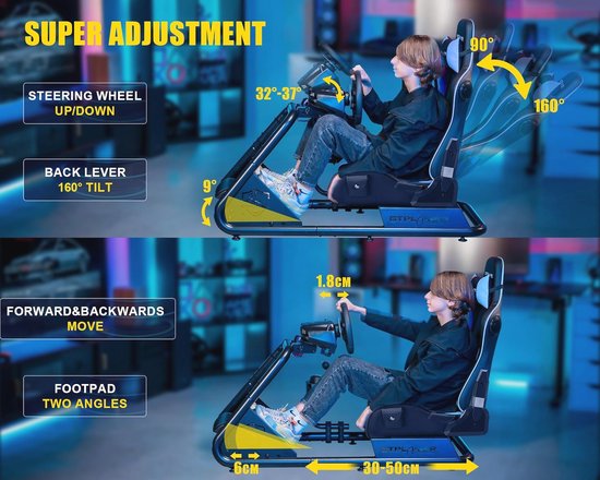 SIM Racing Cockpit Simulator met verstelbare stuurwielstandaard en luidsprekers van Merkloos — afbeelding 4
