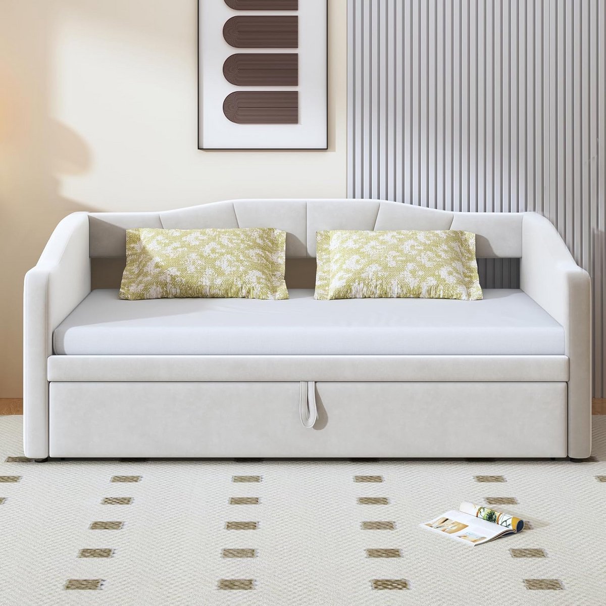 Multifunctioneel uittrekbaar bed met lattenbodem - 90/180 x 200 cm - Beige