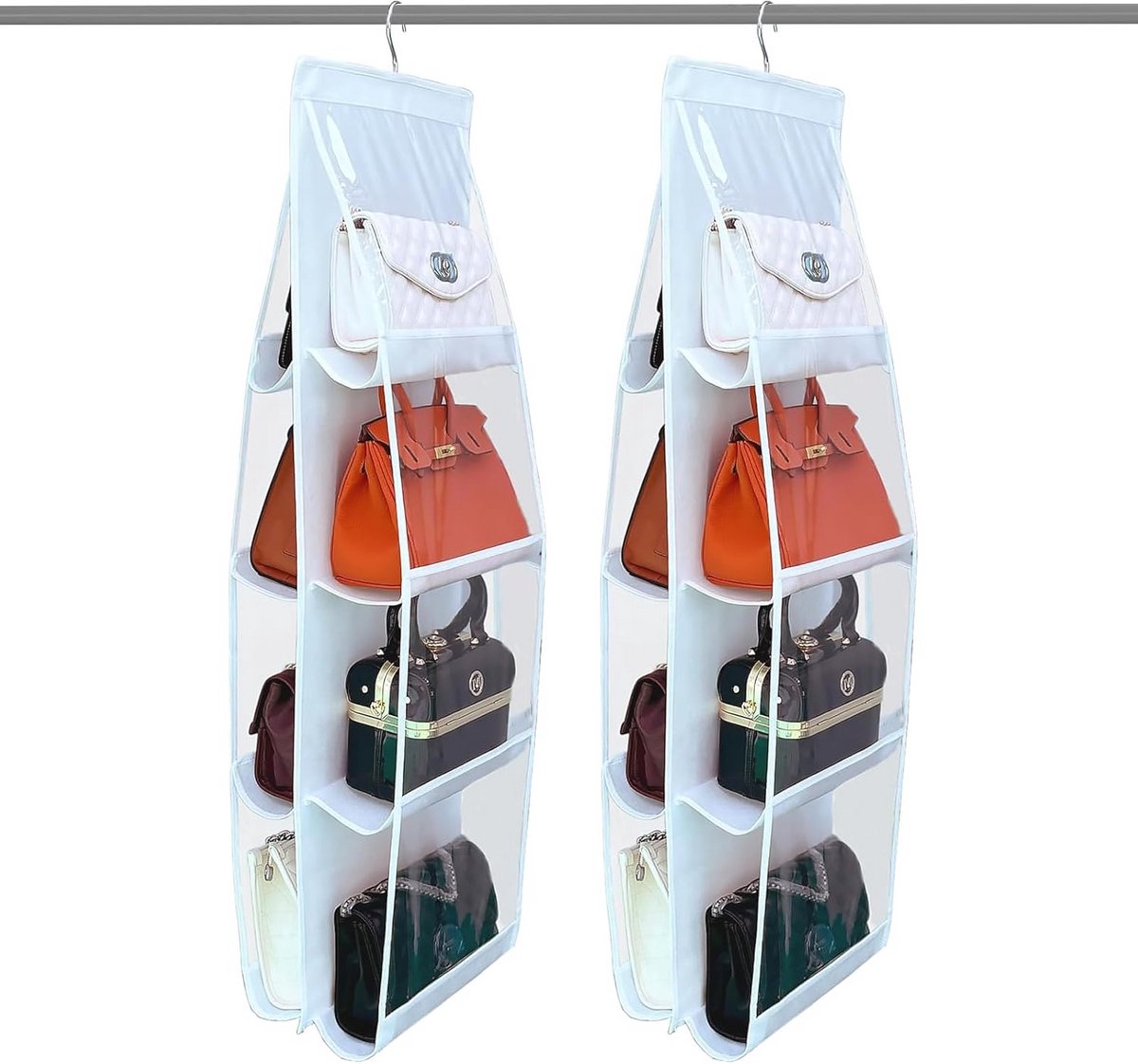 Set van 2 Hangende Opbergvakken voor Handtassen en Accessoires - Kledingkast Organizer