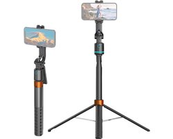 Selfiestick met statief, automatische gezichtsherkenning, 180 cm/71 inch, telescopisch, 360° draaibaar, quadrupool, met 1/4-inch schroefdraad, ideaal voor vlogs, selfies, livestreaming, groepsfoto's en video-opnames.