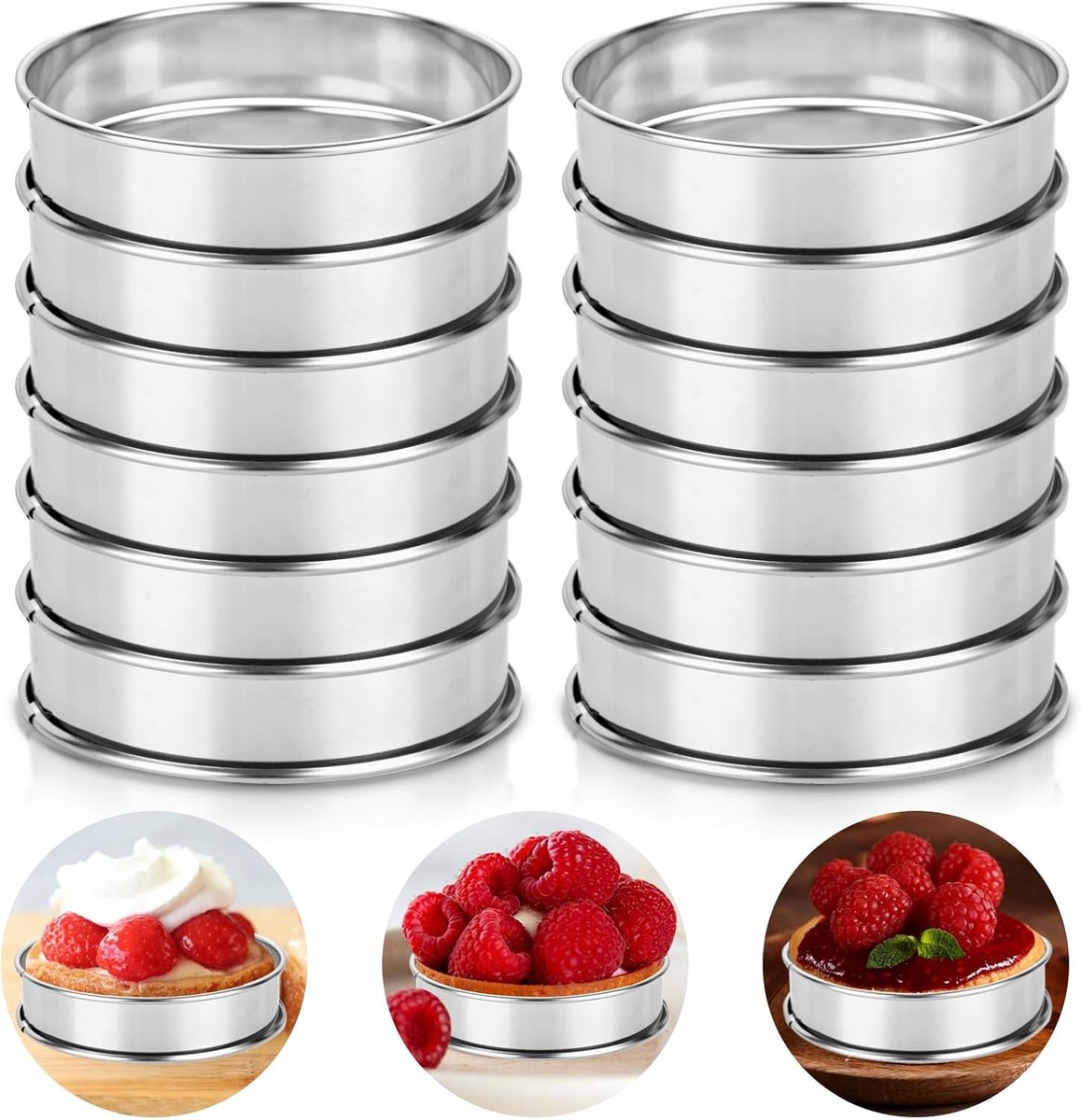 12x Roestvrijstalen Bakringen 10 cm - Voor Pannenkoeken, Taarten en Desserts