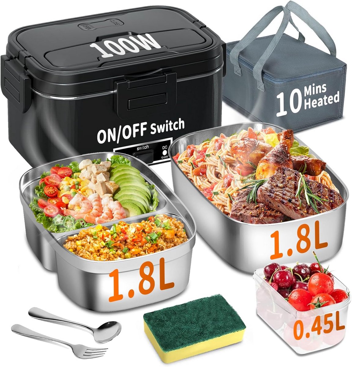 3-in-1 Draagbare Elektrische Lunchbox met Uitneembare Rvs Broodtrommel - Ideaal voor Auto, Vrachtwagen en Kantoor