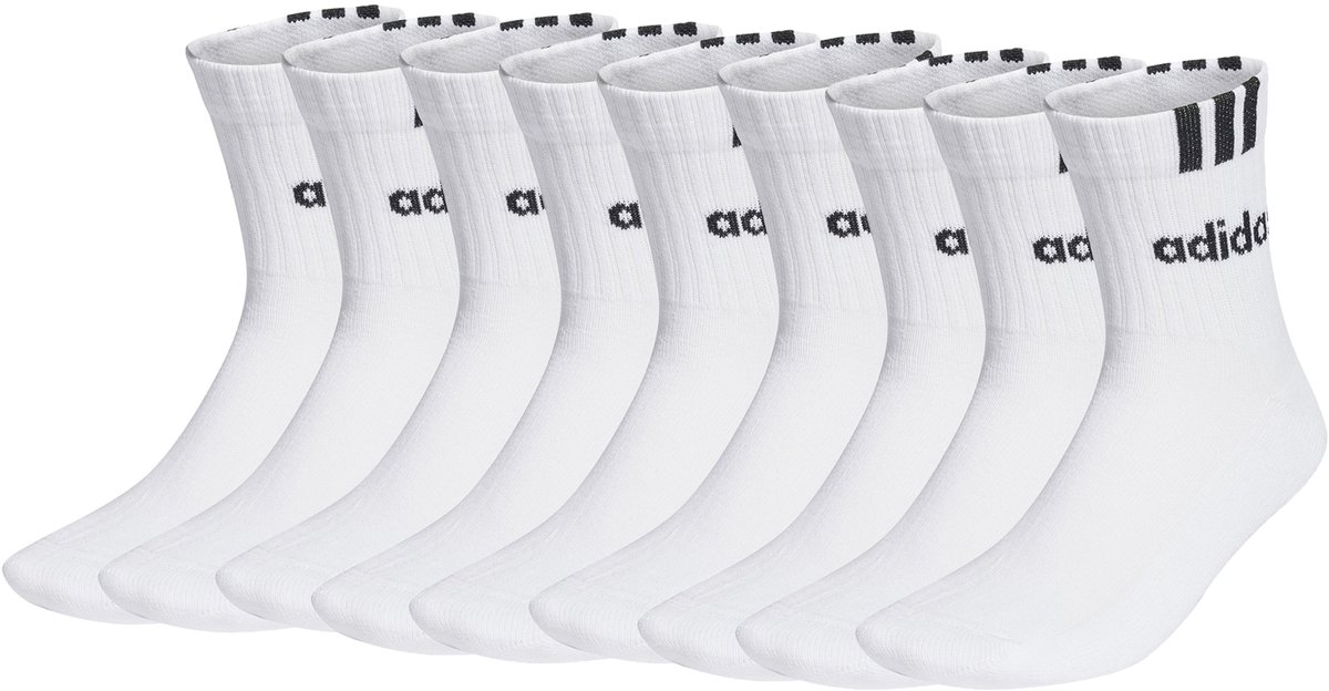 adidas CUSHIONED 3 Stripes tennissokken sportsokken dames heren unisex 9 paar Wit