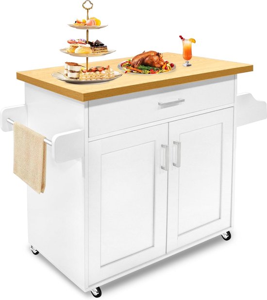 Bamboe Keukentrolley 2 lades op Wielen 37.5x74x90 cm - Bruin