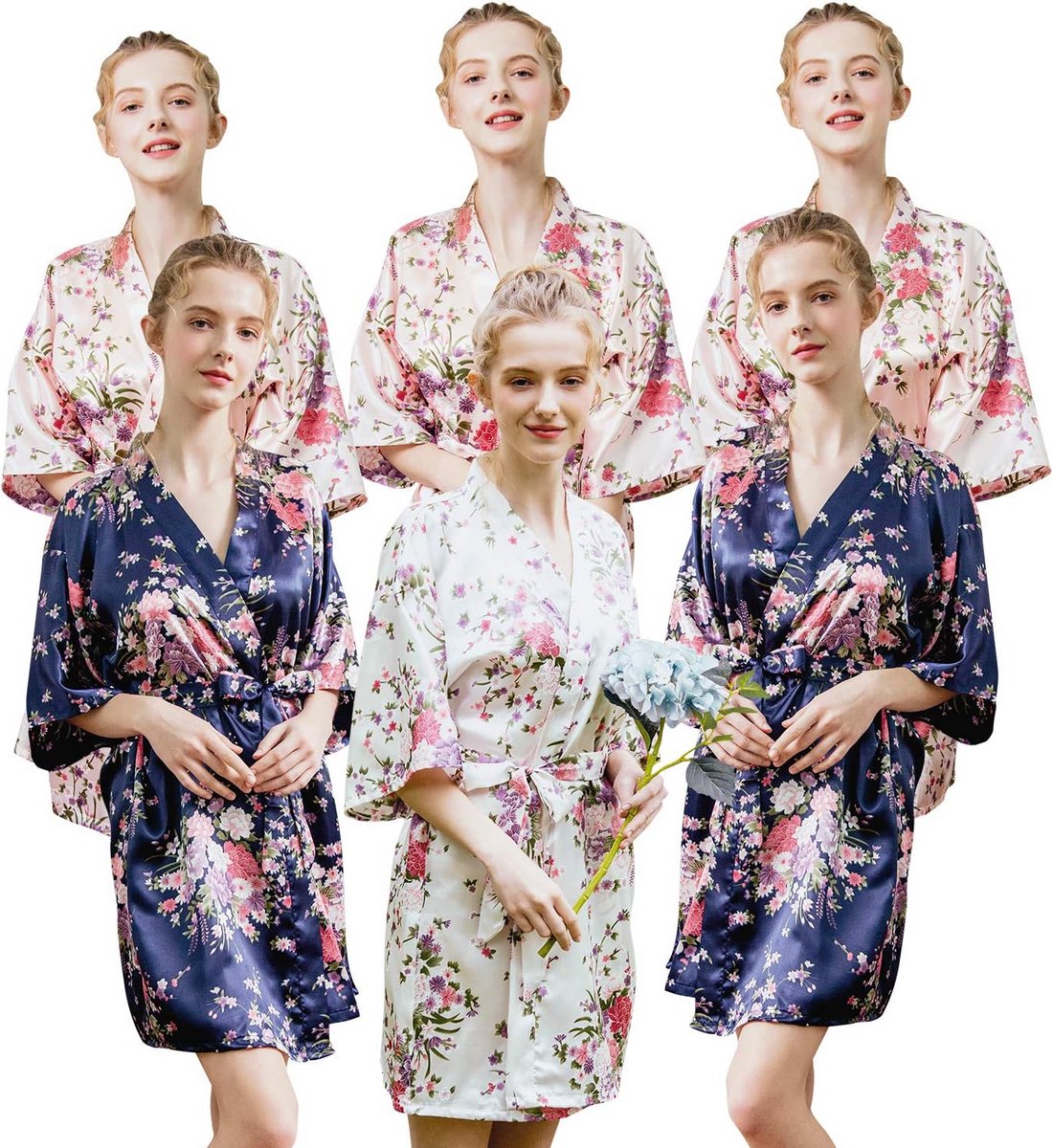 Dames ochtendjas kimono satijn met kersenbloesem print, S-2XL, comfortabel en stijlvol
