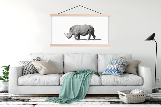Porte-affiche avec affiche - Affiche scolaire - Rhinocéros - Animaux - Wit - 120x60 cm - lattes vierges