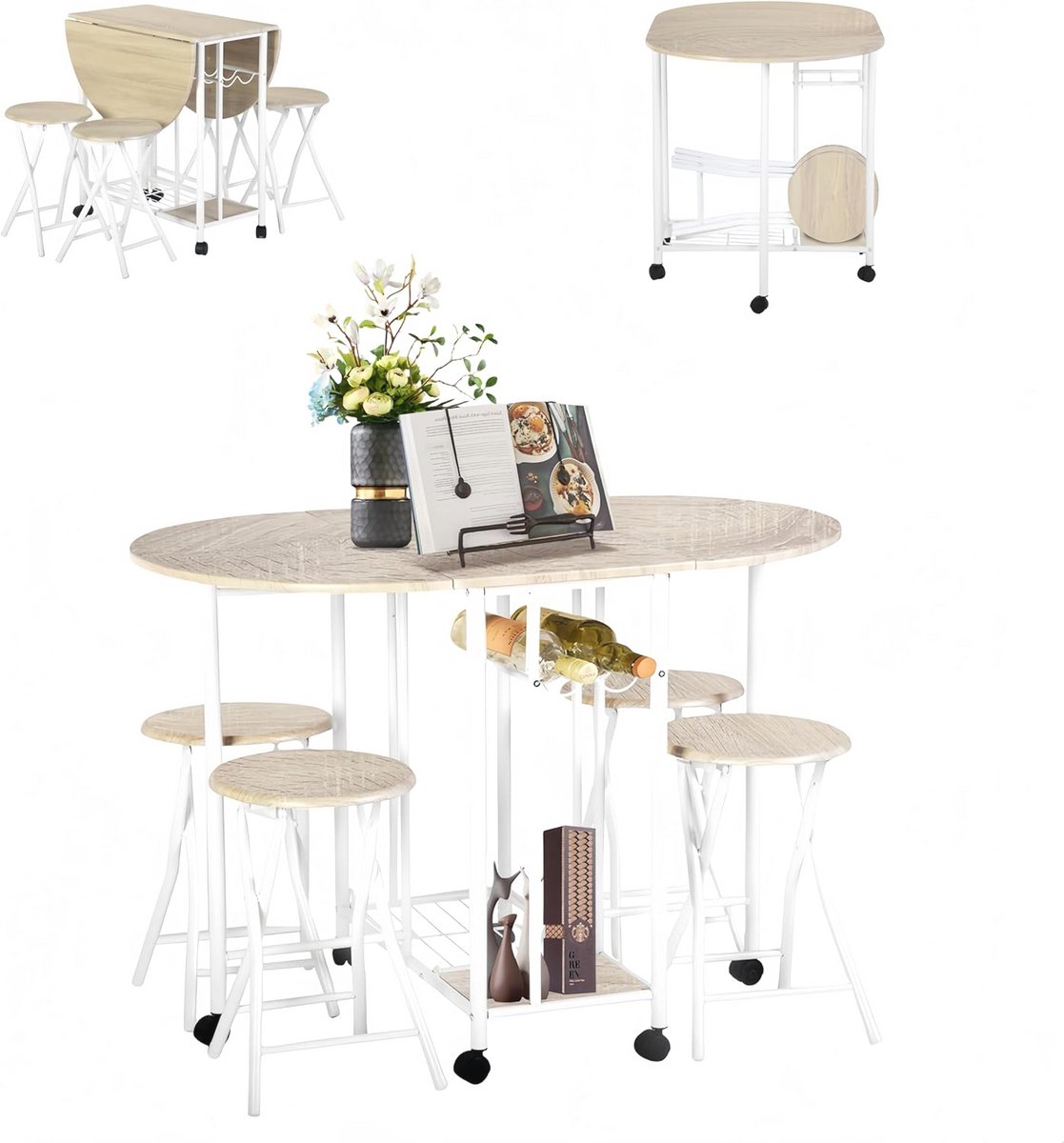 Opvouwbare Eettafel met 4 Klapstoelen voor Kleine Ruimtes en Buiten