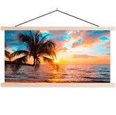 Porte-affiche avec affiche - Affiche scolaire - Palmier - Coucher de soleil - Horizon - Plage - Mer - Tropical - 150x75 cm - Lattes transparentes