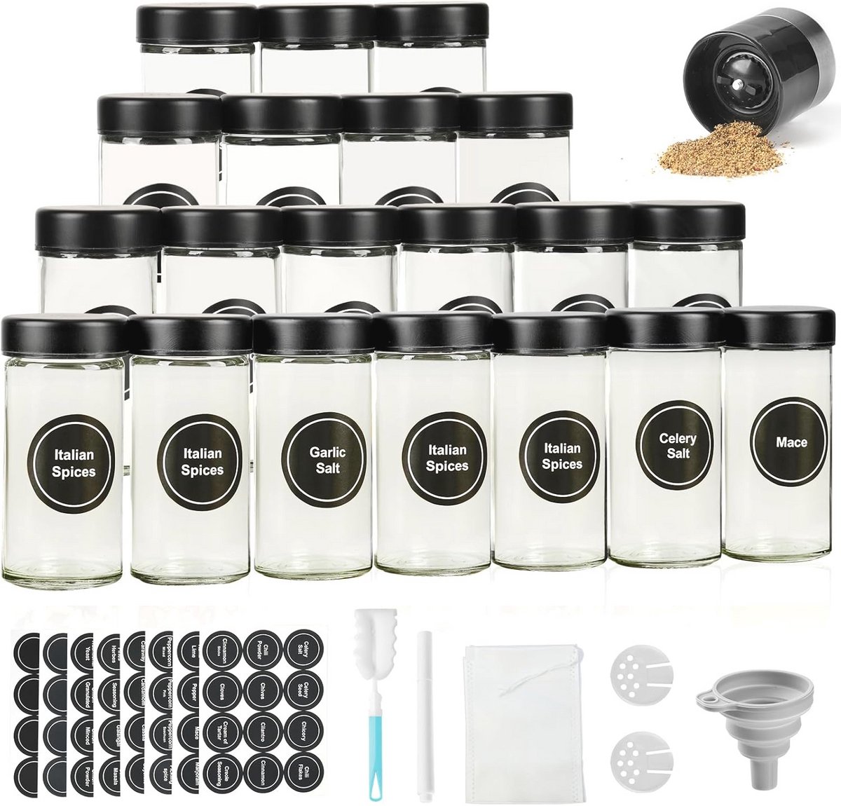 Set van Glazen Specerij Pots met Labels en RVS Deksel