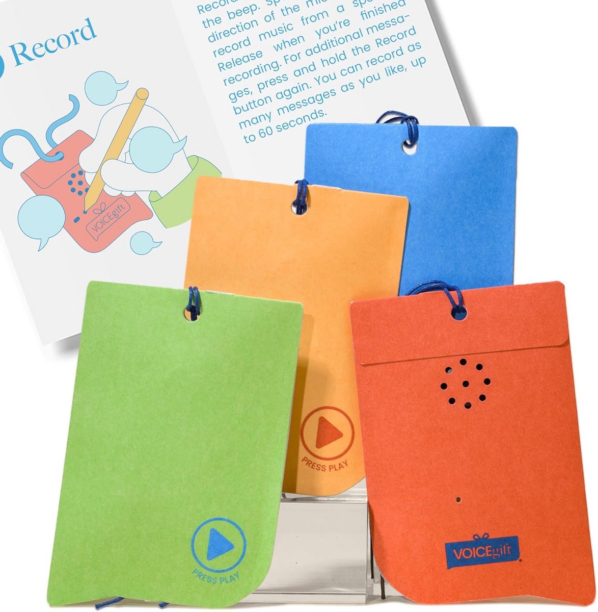 Opneembare Cadeaulabels met Tekst - 60 Seconden Voice Recorder voor Persoonlijke Boodschappen - 4 Stuks