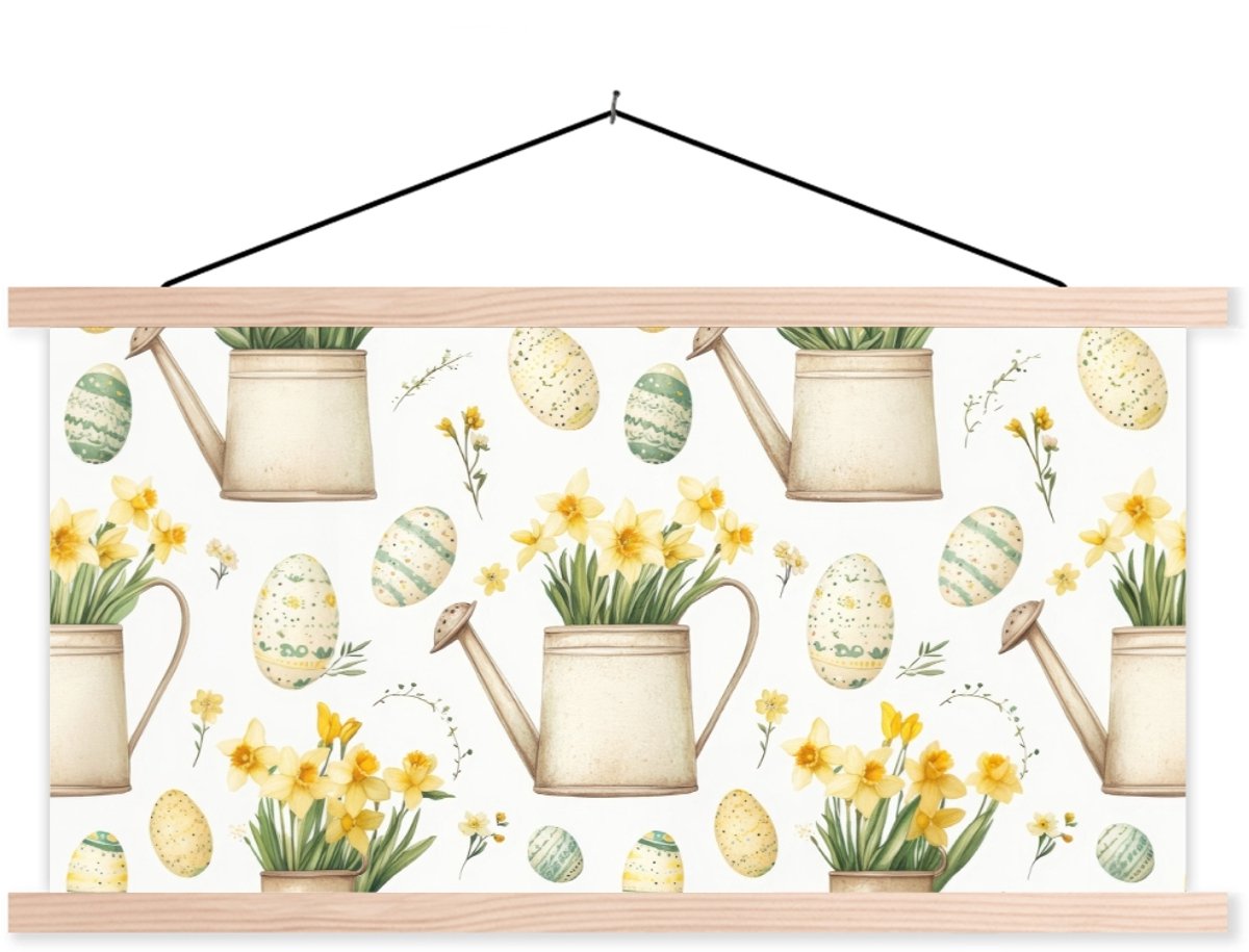 Posterhanger incl. Poster 60x30 cm - Schoolplaat - Gieter - Bloemen - Eieren - Textielpost
